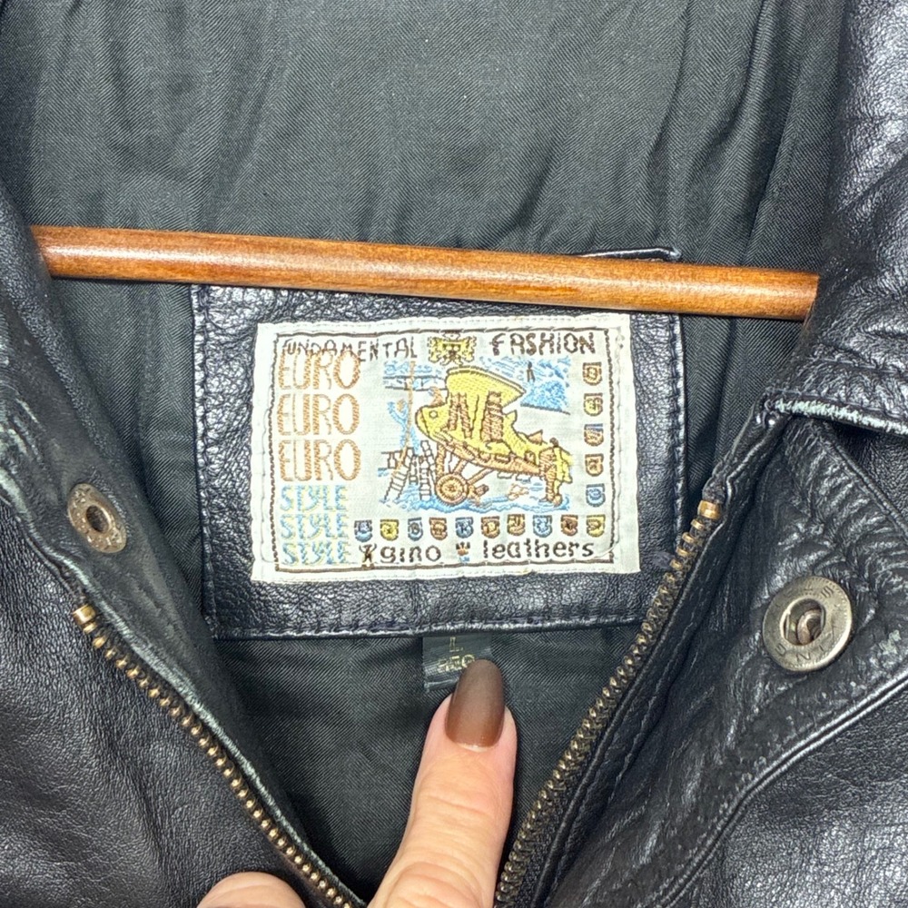 Vintage Gino Leathers Black Bomber Jacket Euro Style Cropped Cargo Coat Large - Picture 3 of 4